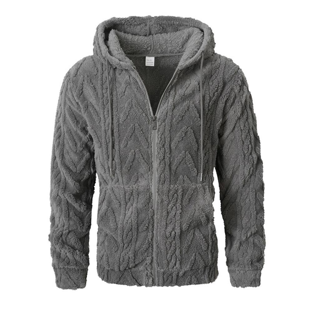 Mens Elegant Leisure Casual Plush Hooded Jacket European Style 2025 Winter Classic Basic Tops Outerwear Men Slim Comfy Jackets