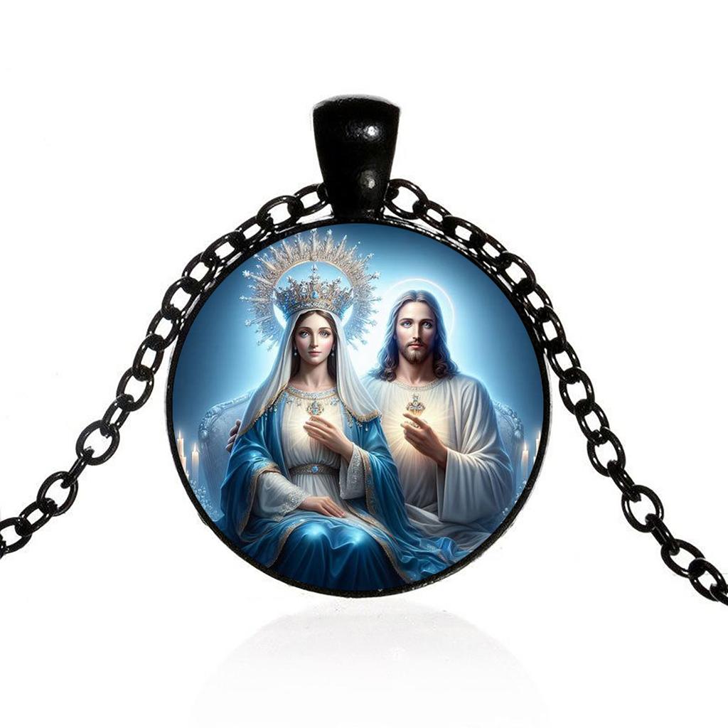 A Vintage-style Jesus and Our Lady Pendant Necklace, a Time Gem Pendant, a Faith-guarding Vintage Chain, Suitable for Daily Wear and Gift Giving