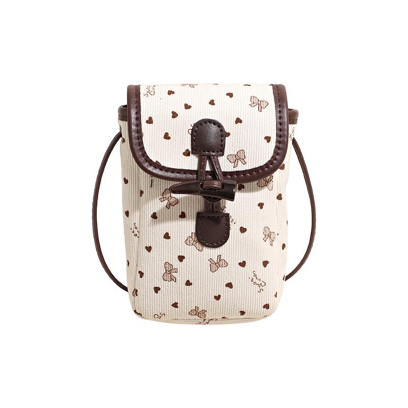 

Korean Style Vintage Messenger Bag for Women Contrast Color Bow Dots Print Soft Delicate Crossbody Bags Phone Lipstick Purses