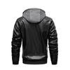 Men's Winter Plus Size PU Leather Jacket with Detachable Hood - Fleece-Lined Motorcycle Coat, European & American Style