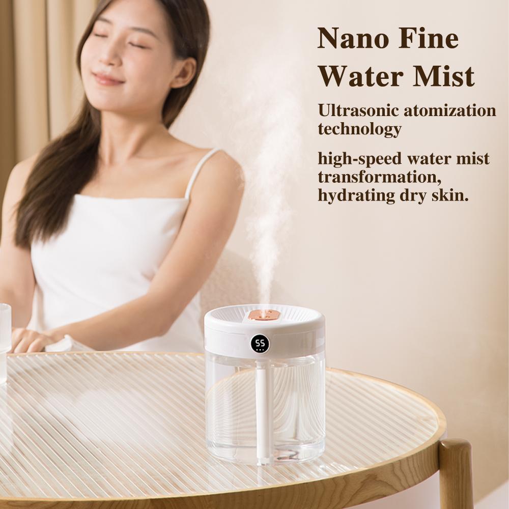1 Pcs Air Humidifier 2L Large Capacity Double Nozzle, with LCD Humidity Display Fragrant Essential Oil Diffuser