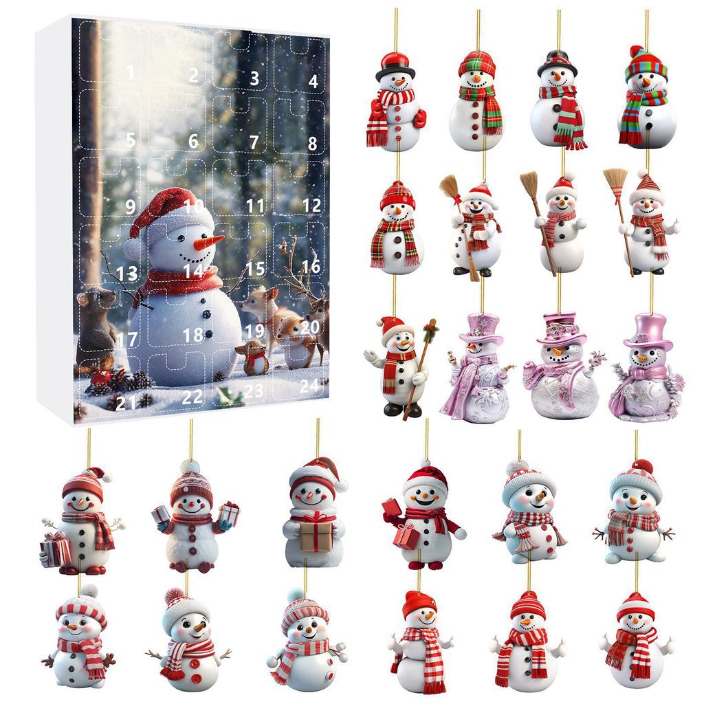 Christmas Countdown Blind Box, Cute Snowman Acrylic Pendant, Christmas Calendar Blind Box