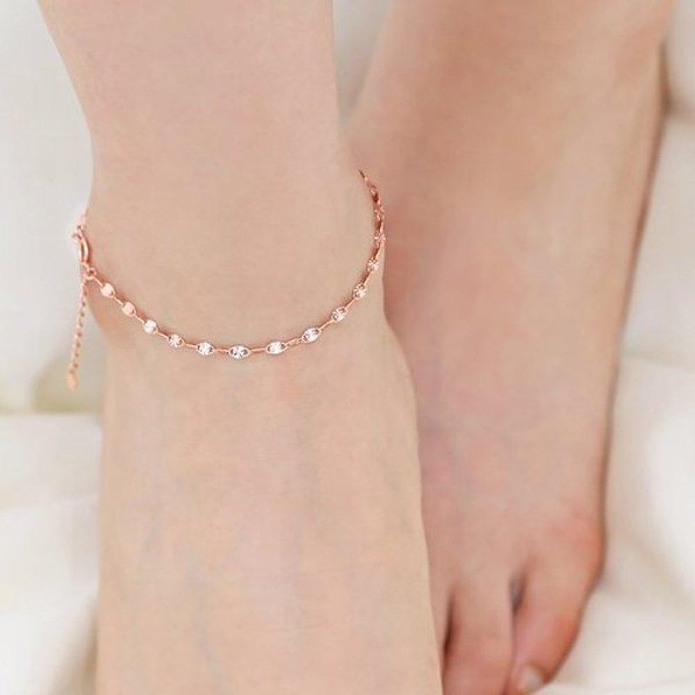 Shiny 92.5 Silver Cut Sparkling Rose Gold Chain Silver Anklet