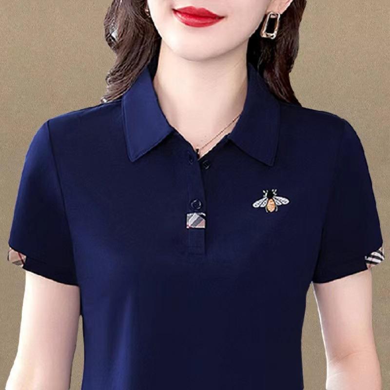 Nové letní tričko s klopou a krátkým rukávem ve velkých velikostech pro ženy středního věku, sportovní top, základní tričko pro ženy