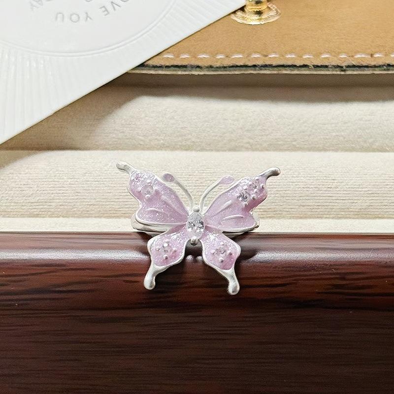 Butterfly Flower Enamel Super Flash Fashion Zir*****Pen Ring Women'S Exquisite Light Luxury Niche High-End Feeling Stacked Ring