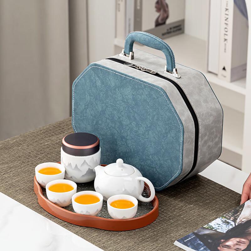 Xunyi Mutton Fat Jade Ink Landscape Kung Fu Tea Set