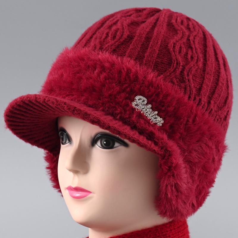 Hat rabbit fur ear protection warm autumn and winter knitted hat windproof velvet women's cold-proof wool hat