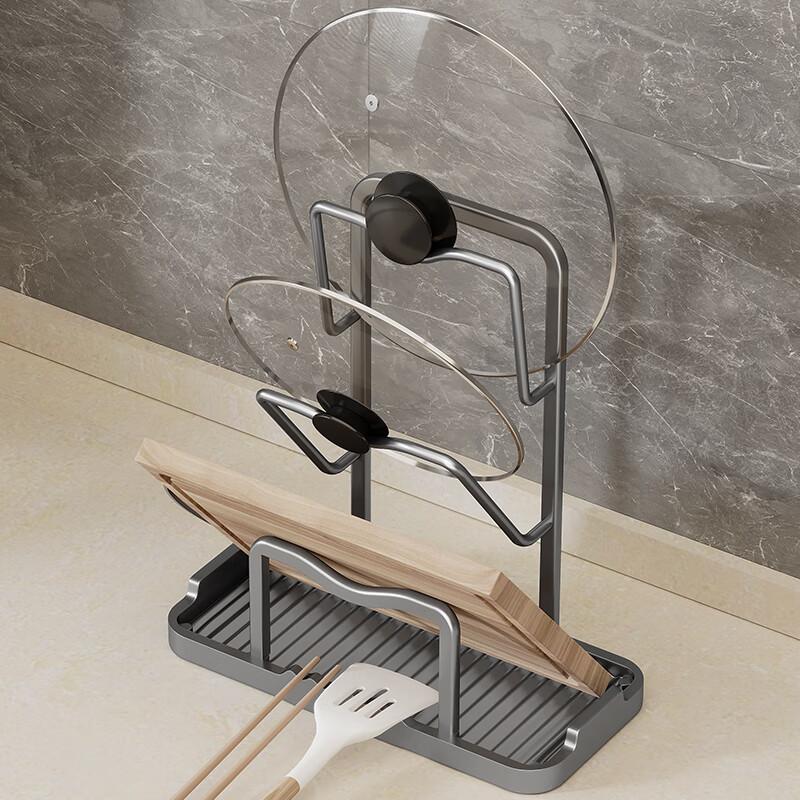 Huxiansen Kitchen Pot Lid Rack Storage Shelf, No Drilling Required, Countertop Chopping Board Holder, Cutting Board Stand, Pot And Spatula Rack