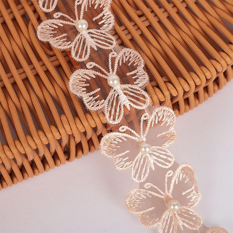 3,2x3,8cm Perlenbesetzter Organza-Spitzen-Schmetterlings-Besatz für DIY-Hochzeitskleider & Vorhänge