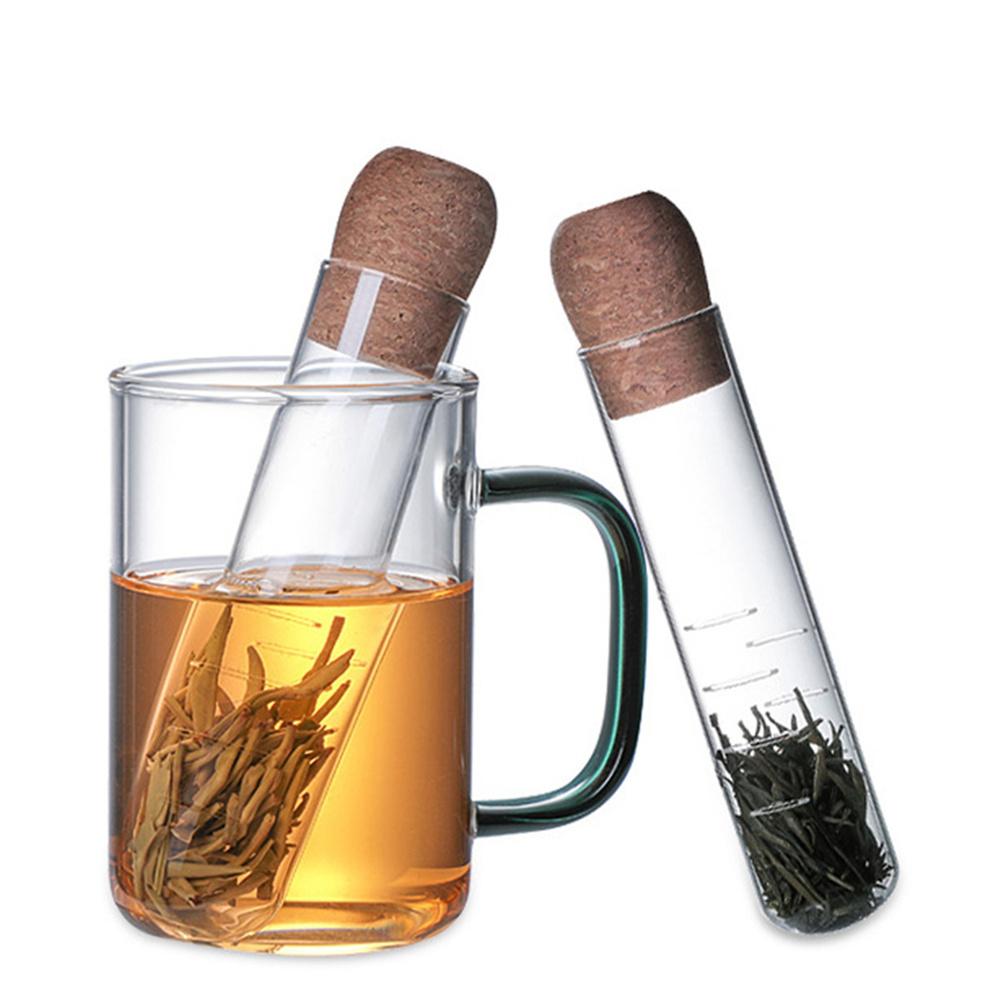 1pc Glass Tea Infuser Tea Set Strainer with Cork Lid Transparent Loose Leaf Steeper Filter with Cork Lid for Tea Cups, Mugs, Tea