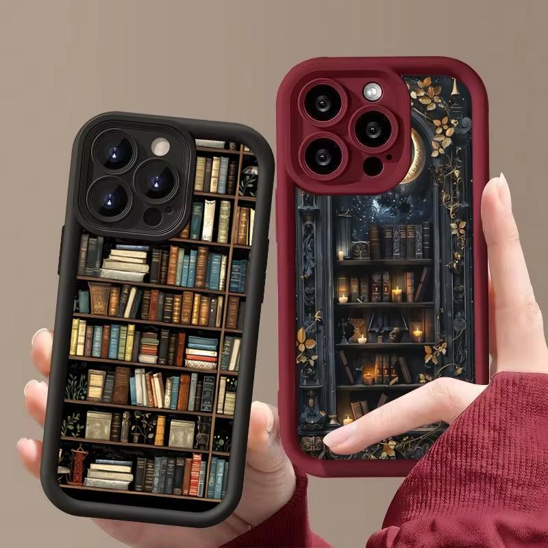 Shockproof Bumper Phone Case For iPhone 16 15 14 13 12 11 Pro Max XS X XR 7 8 Plus Mini SE 2020 2022 Bookshelf Print
