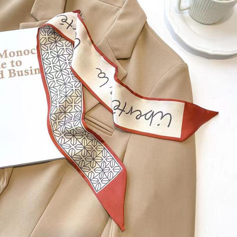 Small White And Tender Green Silk Scarf For Women, Thin Streamer, Headband, Hair Tie, Bag Decoration Long