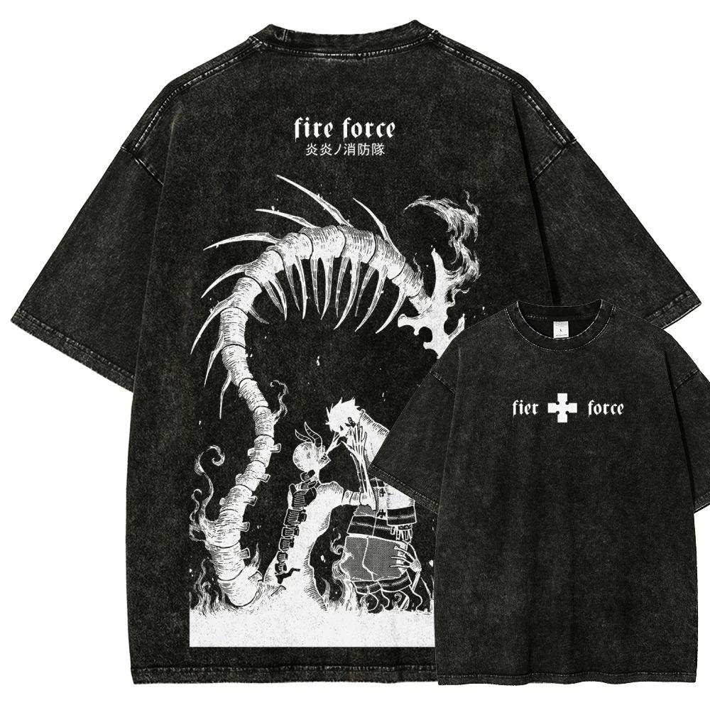 Hot Anime Fire Force Anime Lover Washed T-shirt Personality Clothes Oversized Unisex Couples Hot Product Classic High Quality
