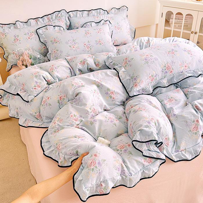 Korean Princess Cloud-like Crinkled Gauze Lace Cotton Bedding Set