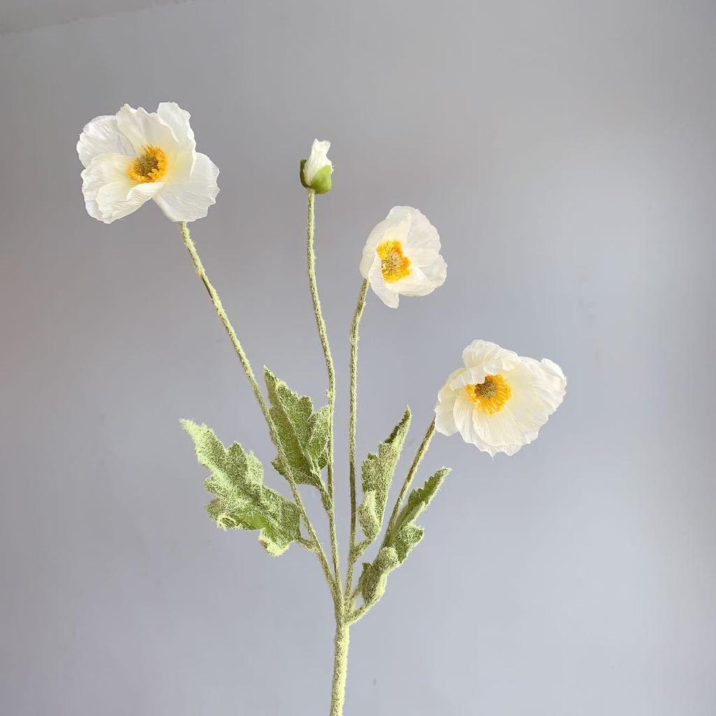Silk Poppy Flower Flocking Simulation with 4 Heads for Decorative Photography