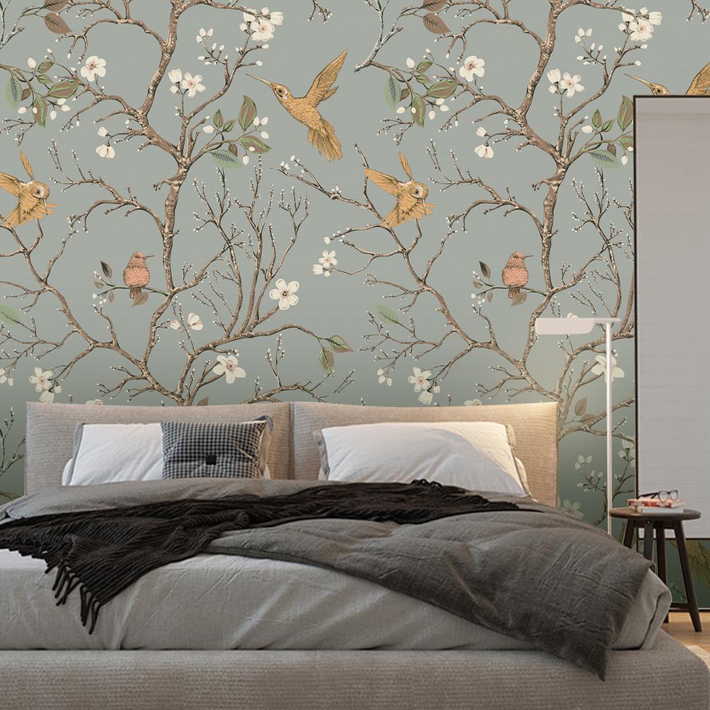 Bird Wallpaper Removable Self Adhesive Printed Wall Paper Decorative Floral Vintage Peel and Stick Contact Paper Shelf Drawer