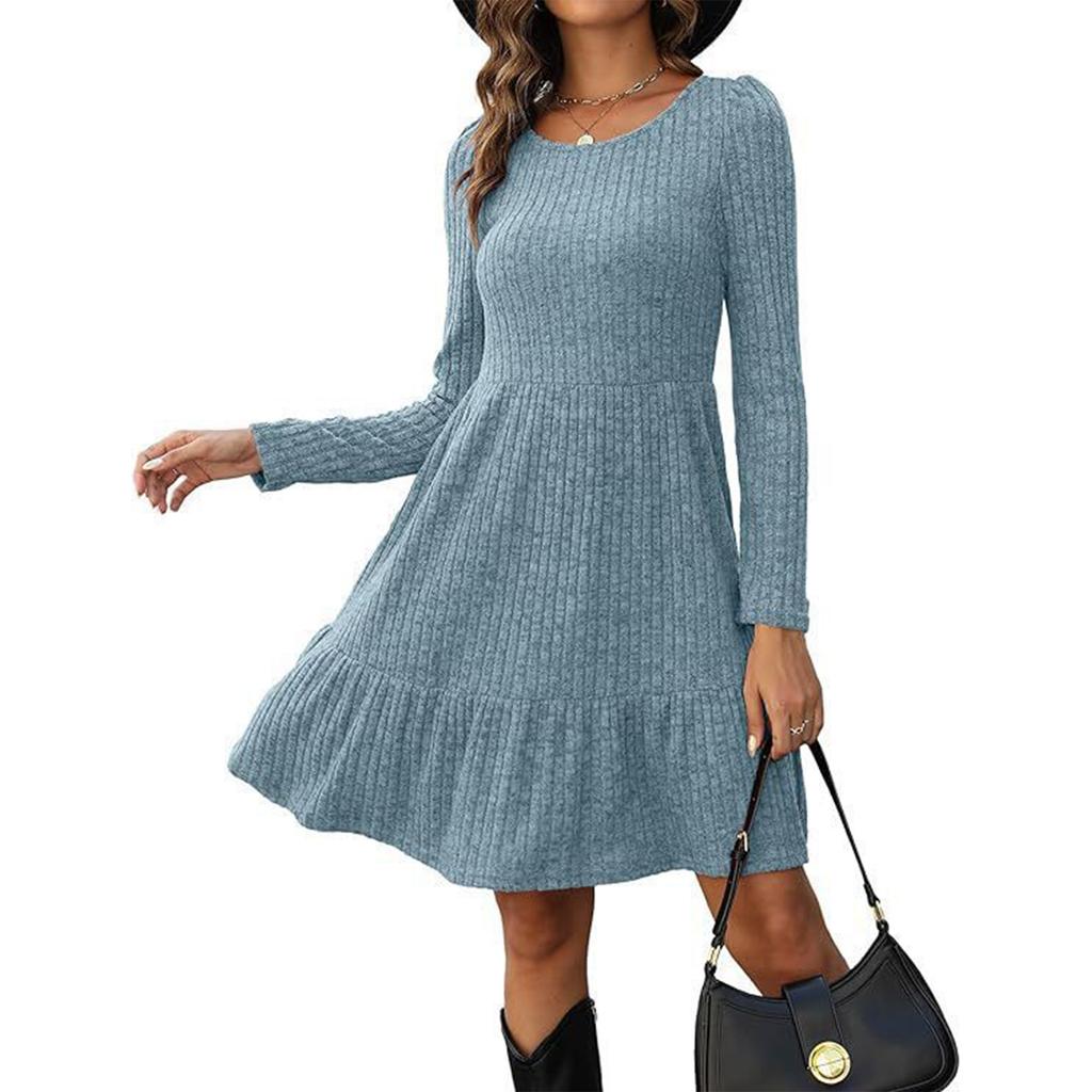Women's Dress, Long Sleeved Pullover, Round Neck, A-line Casual Dress, And Winter
