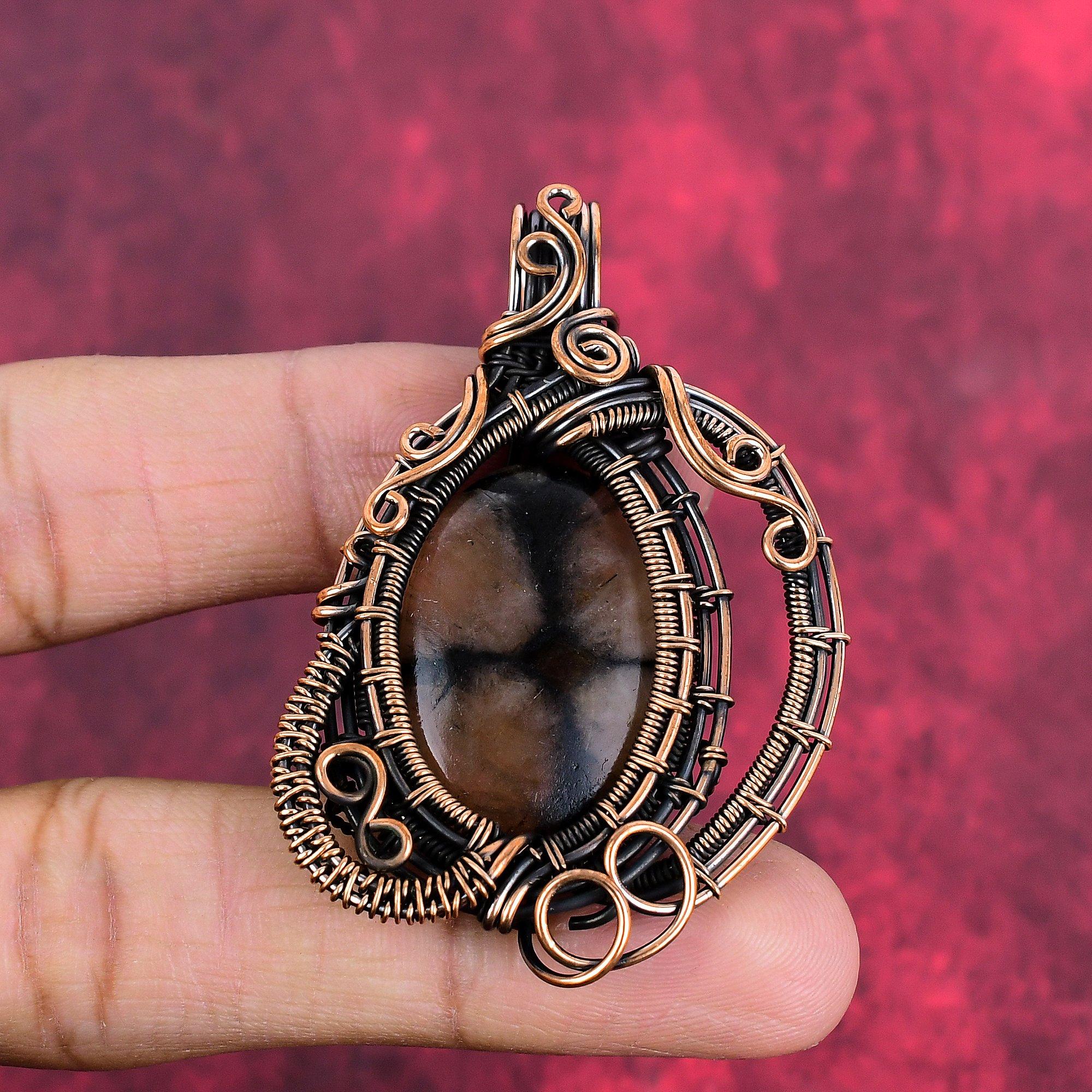 Chiastolite pendant copper wire wrapped gemstone pendant birthstone pendant copper jewelry handmade pendant gifts for mom wire wrap jewelry