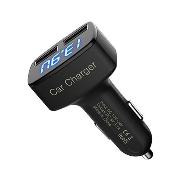 Car Charger 4 In 1 Dual 3.1A USB Voltage Current Meter Tester Bullet Adapter For iPhone Samsung Huawei