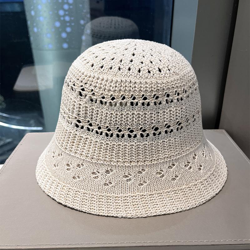 Spring and Summer New Hollow Knitted Fisherman Hat Women's Rural Vacation Bucket Hat Big Eaf Sun Protection Hat