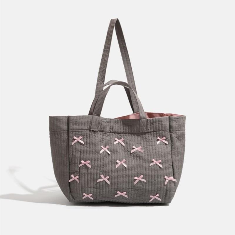 Large Capacity Grey Tote Bag Women Harajuku Bow Chic Canvas Handbag Messenger Bag Ladies Casual Crossbody Bags Aesthetic