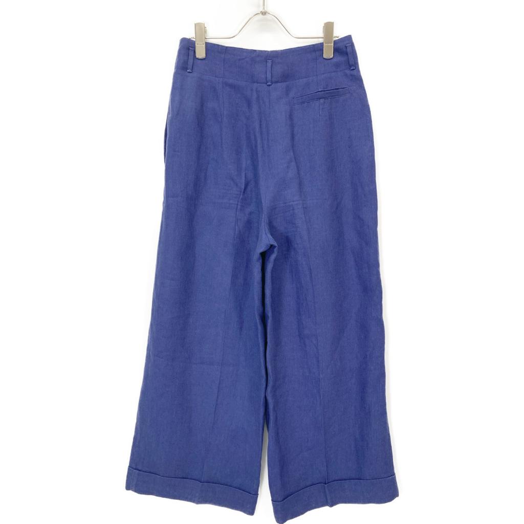 loro piana FA11275 Blue Linen 100% High-Waisted Tucked Wide Pants Bottoms 40 blueUsed