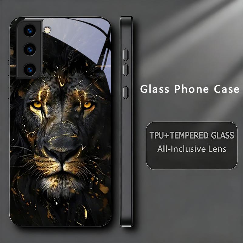Lion With Golden Black Phone Case For Samsung Galaxy S26 Ultra S25 Edge S24 FE S23 Plus S22 S21 S20 S22 25 24 Glass Back Cover