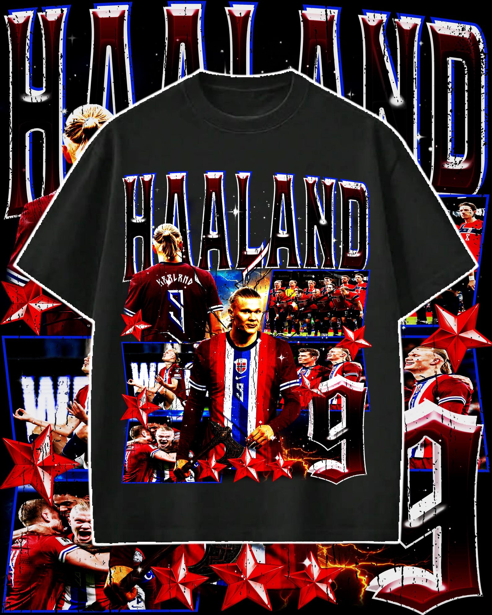 Erling Haaland Png | Norway Vintage Bootleg T-Shirt PNG Design 4XL