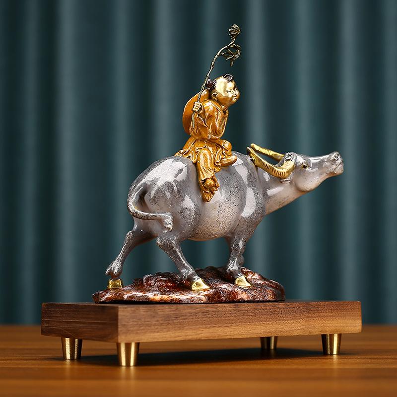 Color Copper Shepherd Boy Riding Cattle Decoration Home Hallway Office Opening And Housewarming Gift Decorations