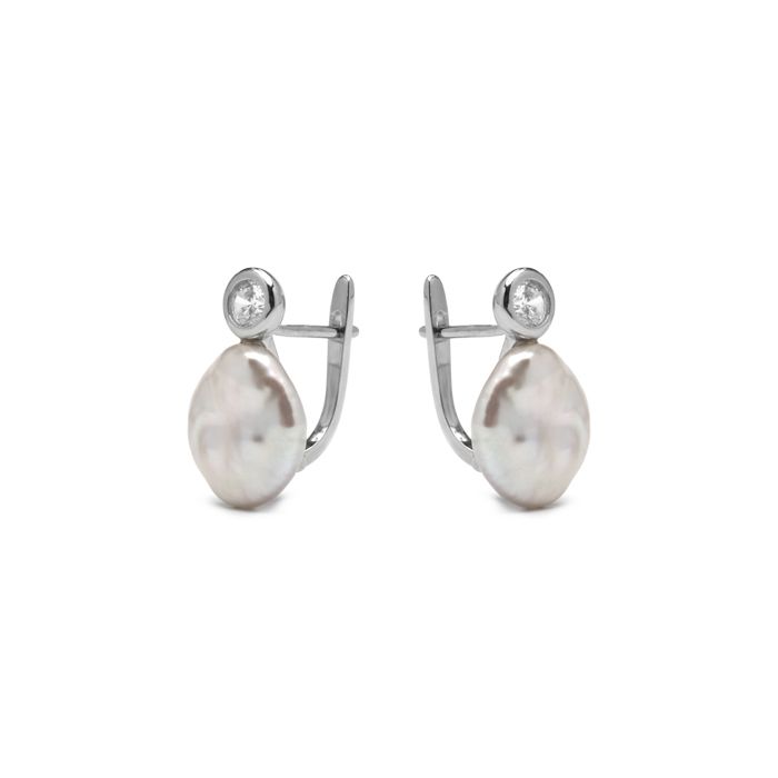 Boucles d'oreilles - LUXENTER - Rasgrim - Argent 925 - Plaqué rhodium - Perle blanche