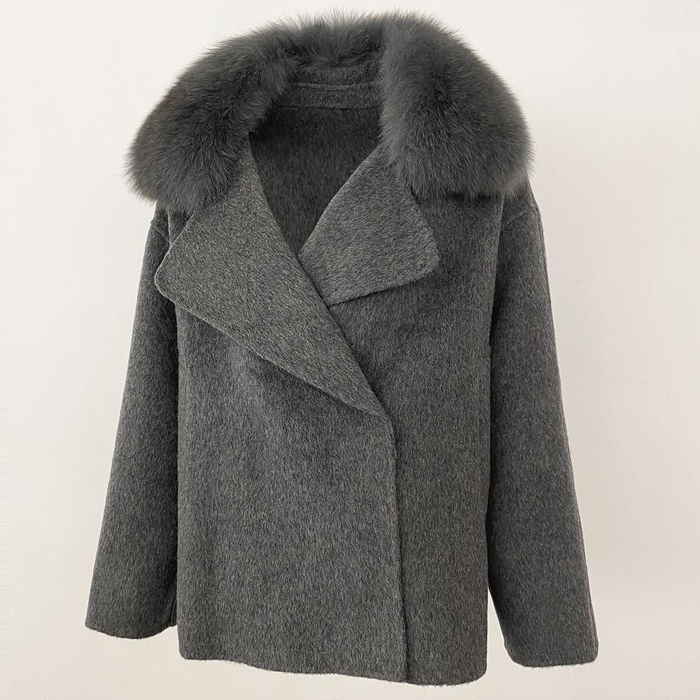 OFTBUY Winter Women Coat Real Fox Fur Double-faced Woolen Mid-length Thick Warm Turn-down Collar Jacket Casual Office Lady Daily Overwears