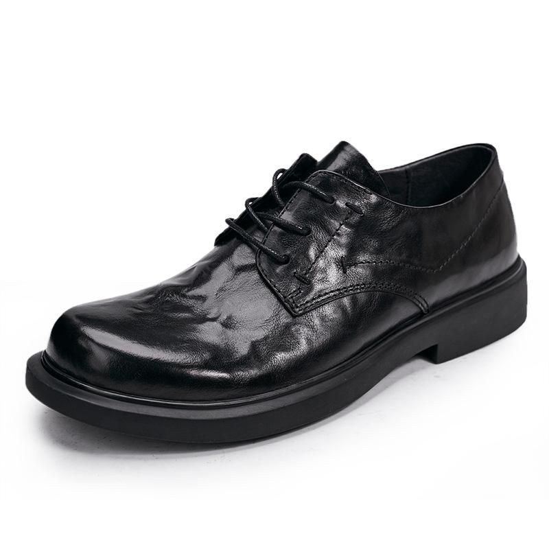 Herrenschuhe Leder Frühling Mode Atmungsaktiv Businessschuhe Flache Sohle Runde Spitze Lässige Lederschuhe Weiches Leder Vielseitige Schuhe Herren