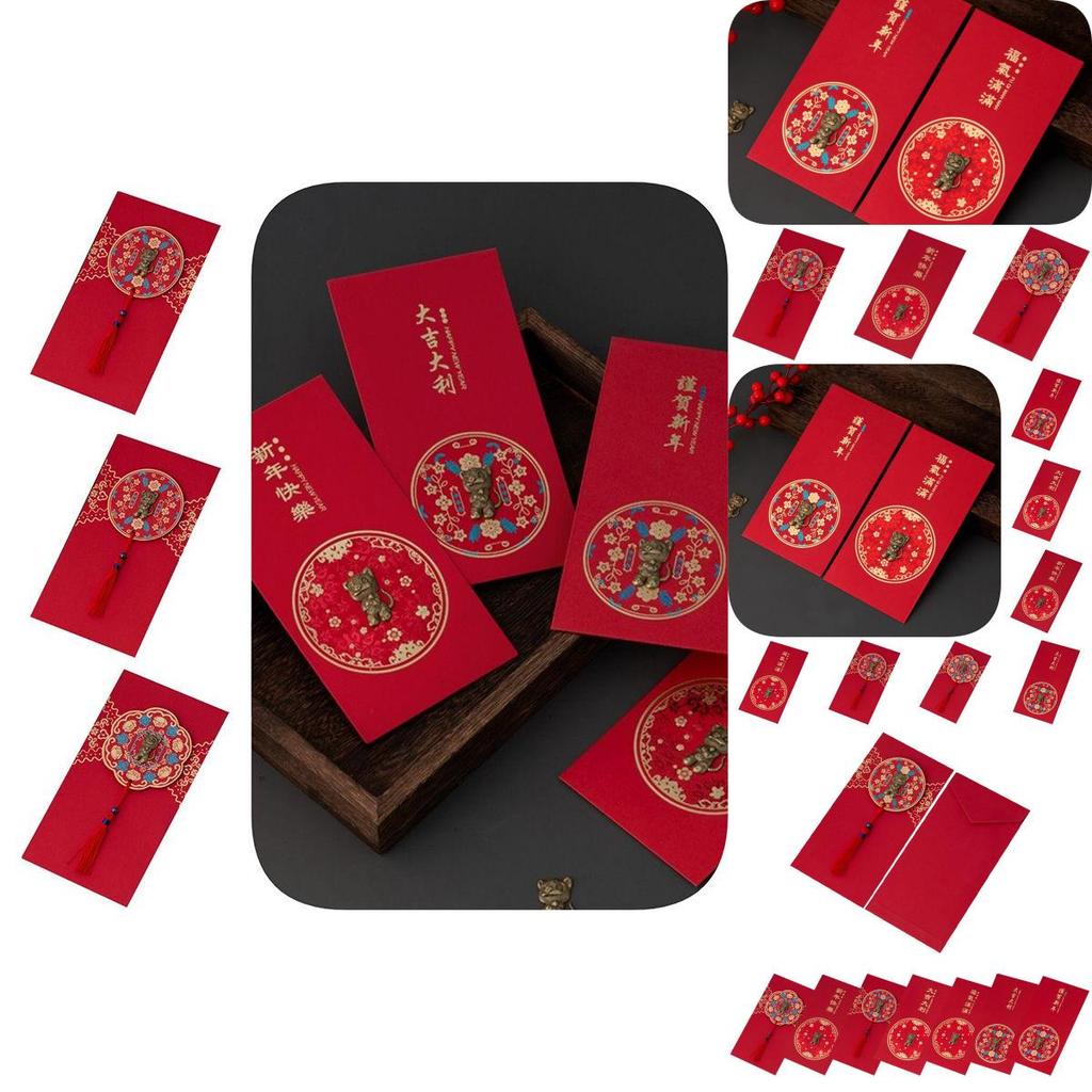6 Stück Chinesisches Tierkreiszeichen Tiger Neujahr Cny Ang Pao Gold Angpow Rotes Kuvert Geldgeschenk mit Segenswünschen