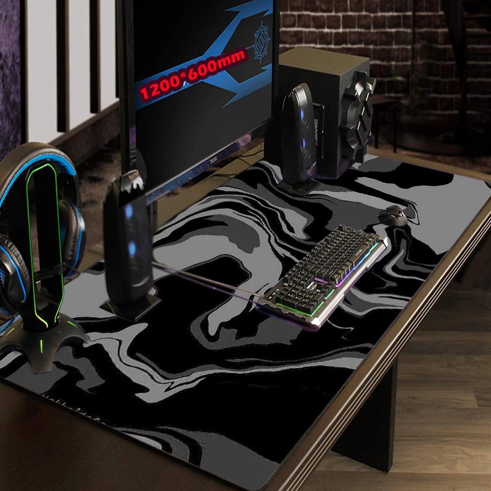 Linien-Flüssig-Mauspad Gaming-Zubehör Topografische Tischmatte Marmor Schwarz Teppich Grau 100x50cm Benutzerdefiniertes PC-Mauspad Schreibtischmatte