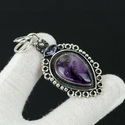 Amethyst, Blue Topaz Gemstone Silver Pendant, 925 Sterling Silver Jewelry Pendant, Natural Amethyst Pendant For Women Pendant For Gifts