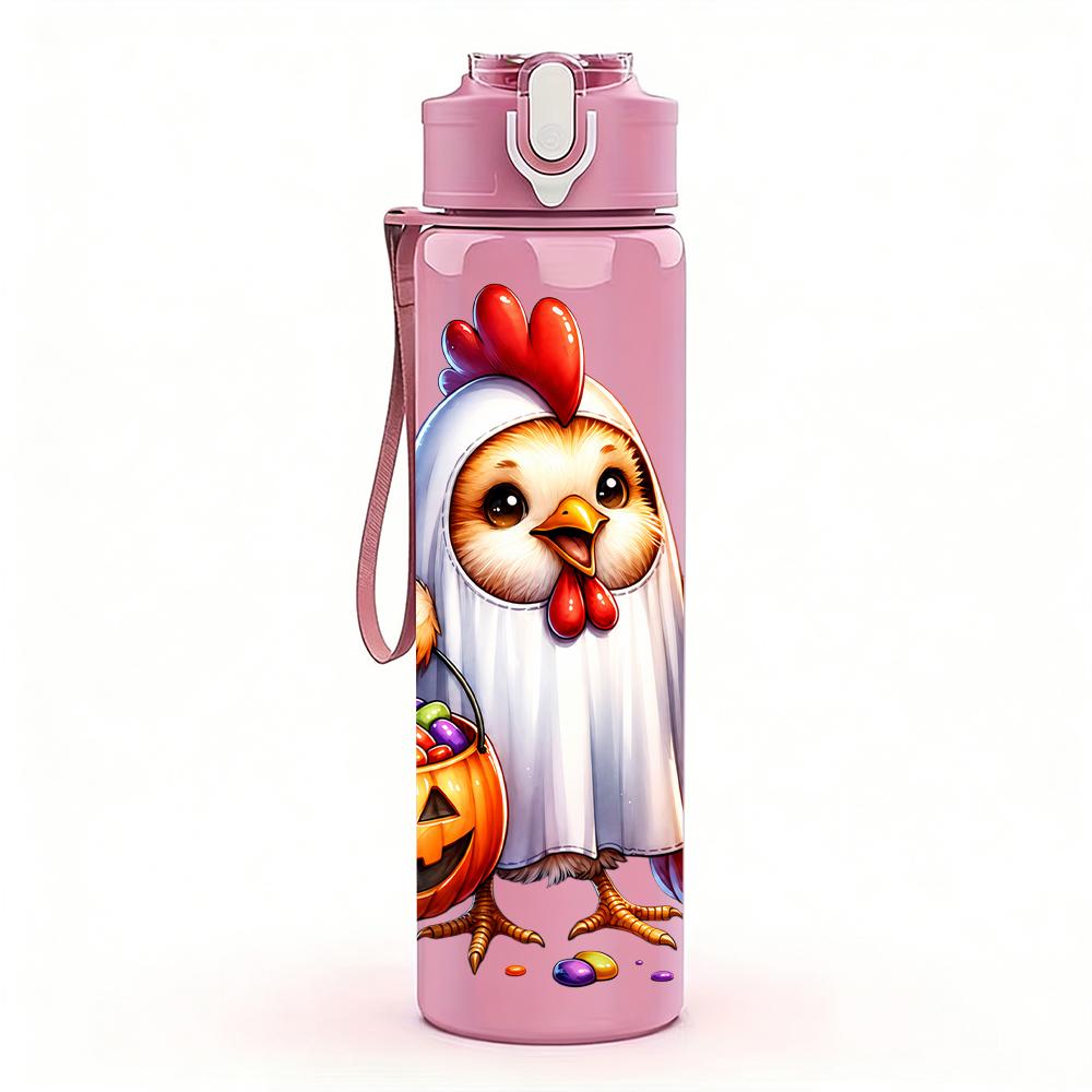 1PC Ghost Chicken Pumpkin Halloween 750ml Color Plastic Sports Water Bottle Leakproof Flip Straw Lid Suitable for Sports Office Home Use