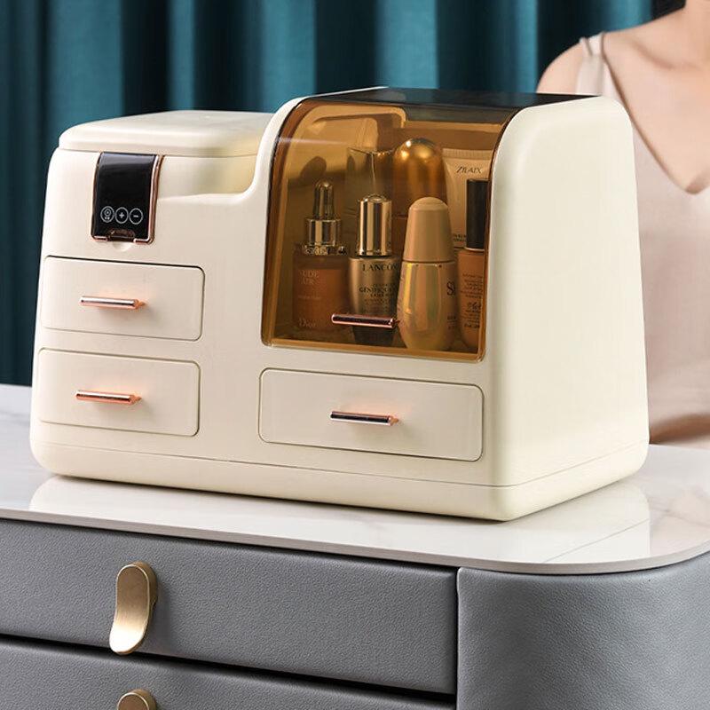 Desktop Cosmetic Organizer with LED Light & Temperature Display