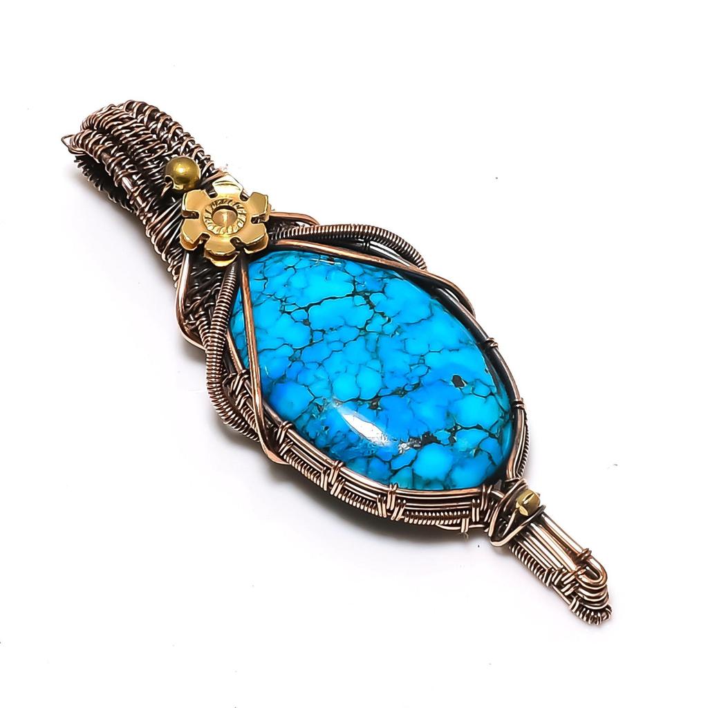 Türkis 999 Kupferdraht-Wickelanhänger, Handgefertigter Edelstein-Schmuckanhänger Geschenk zum Geburtstag