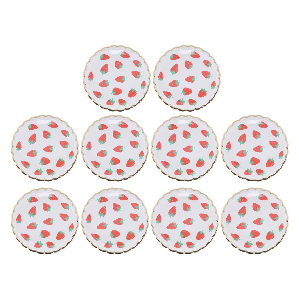 10Pcs Party Tableware Disposable Strawberry Pattern Tableware Set for Birthday Parties Seaside