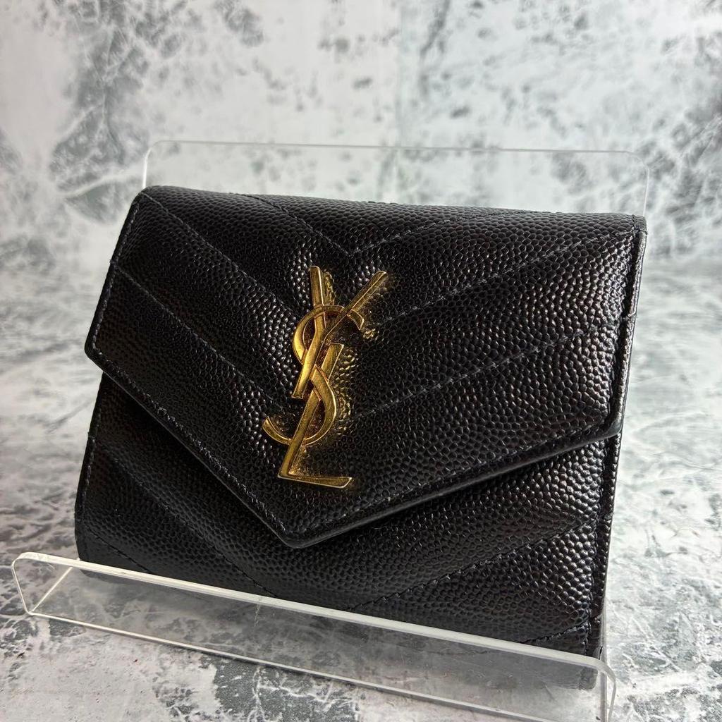 Used SAINT LAURENT Saint Laurent Black YSL Trifold Wallet Black Cassandra Wallet Compact Wallet Black