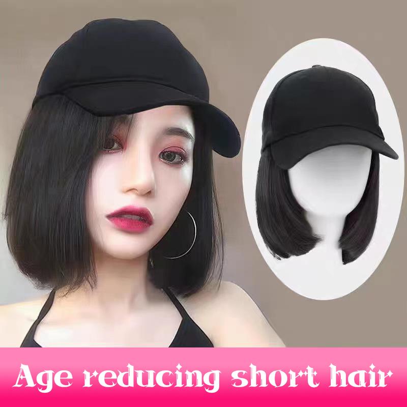 Synthetic Baseball Wig Bob Wig Black Hat Wigs Cap With Hair Naturally Connect Bob Hair Baseball Cap Adjustable