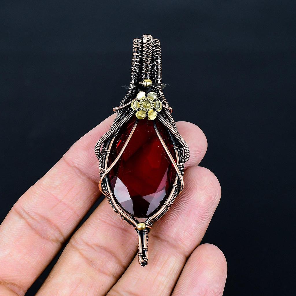 Garnet 999 Copper Wire Wrapped Pendant, Handmade Gemstone Pendant Jewelry, Gifts For Wife Brand New Pendant