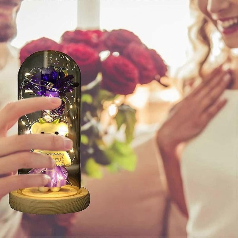Galaxy Rose In Glass Dome With Lights Infinity Rose Flower Shines