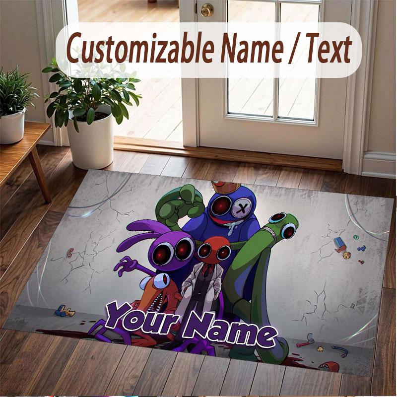 Custom Name Text Crystal Velvet Rug,Rainbow Friends Soft Plush Decorative Non Slip Floor Carpet