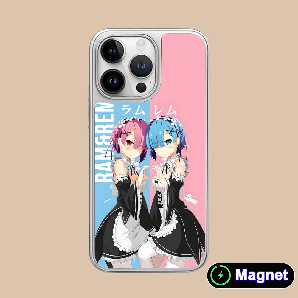 ReZero Rem Ram Silver Plating Magsafe Mobile Phone Case for iPhone 17 16 15 14 13 12 11 Air Pro Max Plus Colorful Cover