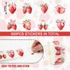 500pcs/roll Strawberry Bow Stickers 2.5cm Pink Bowknot Strawberry Stickers Decoration Notebook Scrapbooking Journaling Gift