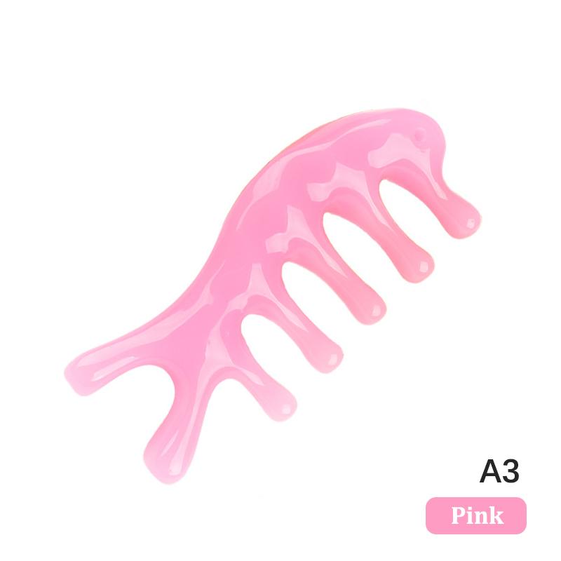 1Pc Pink Brown 5-Tooth Meridian Massage Comb, Resin Large-Tooth Head Massage Tool, 5-Paw Half Round Shap Comb
