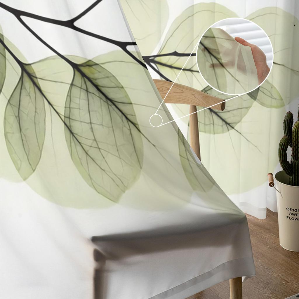 Grüne Blätter Zweige Einfacher Vorhang für Wohnzimmer Transparente Tüllvorhänge Fenstersheer für das Schlafzimmer Zubehör Dekor