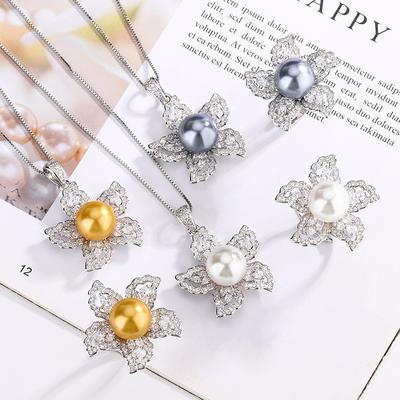 Pearl Set, Sunflower Design Necklace, Ring, High-End Light Luxury Fashion Women