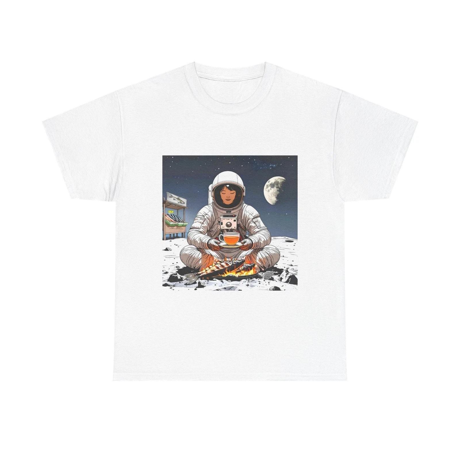 Astronaut Grilling Fish Moon Graphic Tee XXXXL